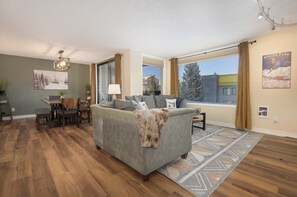 Smart TV, lareira, livros