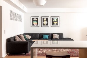 Deluxe Apartment | Living area | 50-cm Smart TV with cable channels - 2ndhomes Gorgeous & Modern 2BR Apartment (Helsinki)