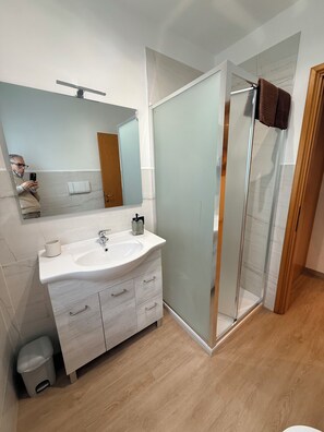Dusche, umweltfreundliche Kosmetikartikel, Haartrockner, Bidet
