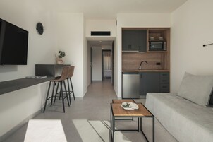 Standard Apartment | Private kitchen | Mini-fridge, electric kettle, toaster oven, cookware/dishes/utensils