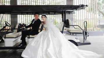 Guests can enjoy a leisurely tour from the comfort of a golf cart with cushioned seats.