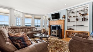 Télévision, cheminée, espaces bureaux