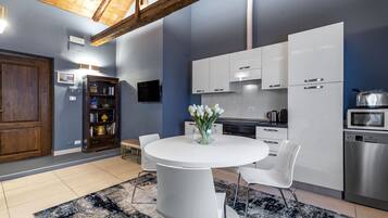 Fridge, microwave, oven, dishwasher