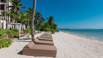 On the beach, white sand
