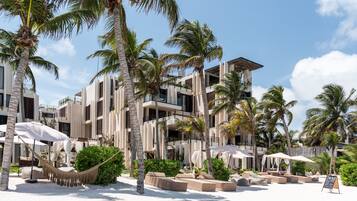 On the beach, white sand