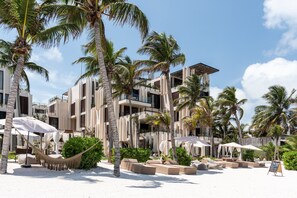 On the beach, white sand