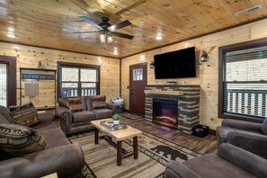 Smart TV, fireplace - Rustic-Chic Retreat with Hot Tub, Stone Fireplace & Game Room (Sevierville)