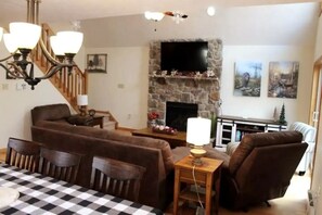 Smart TV, fireplace, video games, books