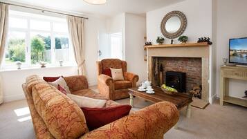 Smart-tv, een open haard en een dvd-speler