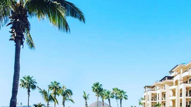 A resort pool with palm trees and a mountain view. - Beachfront, Premium Ocean View, 5 Star (Cabo San Lucas)