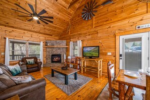 TV connectée, cheminée, jeux vidéo, livres