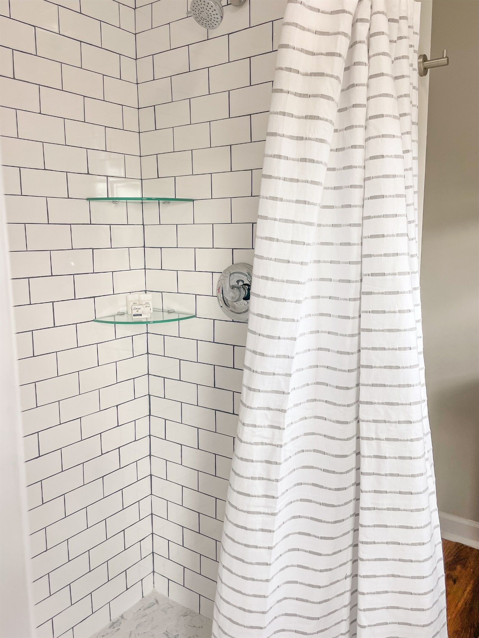Shower, hair dryer, towels, shampoo