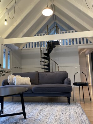 TV connectée, cheminée, livres