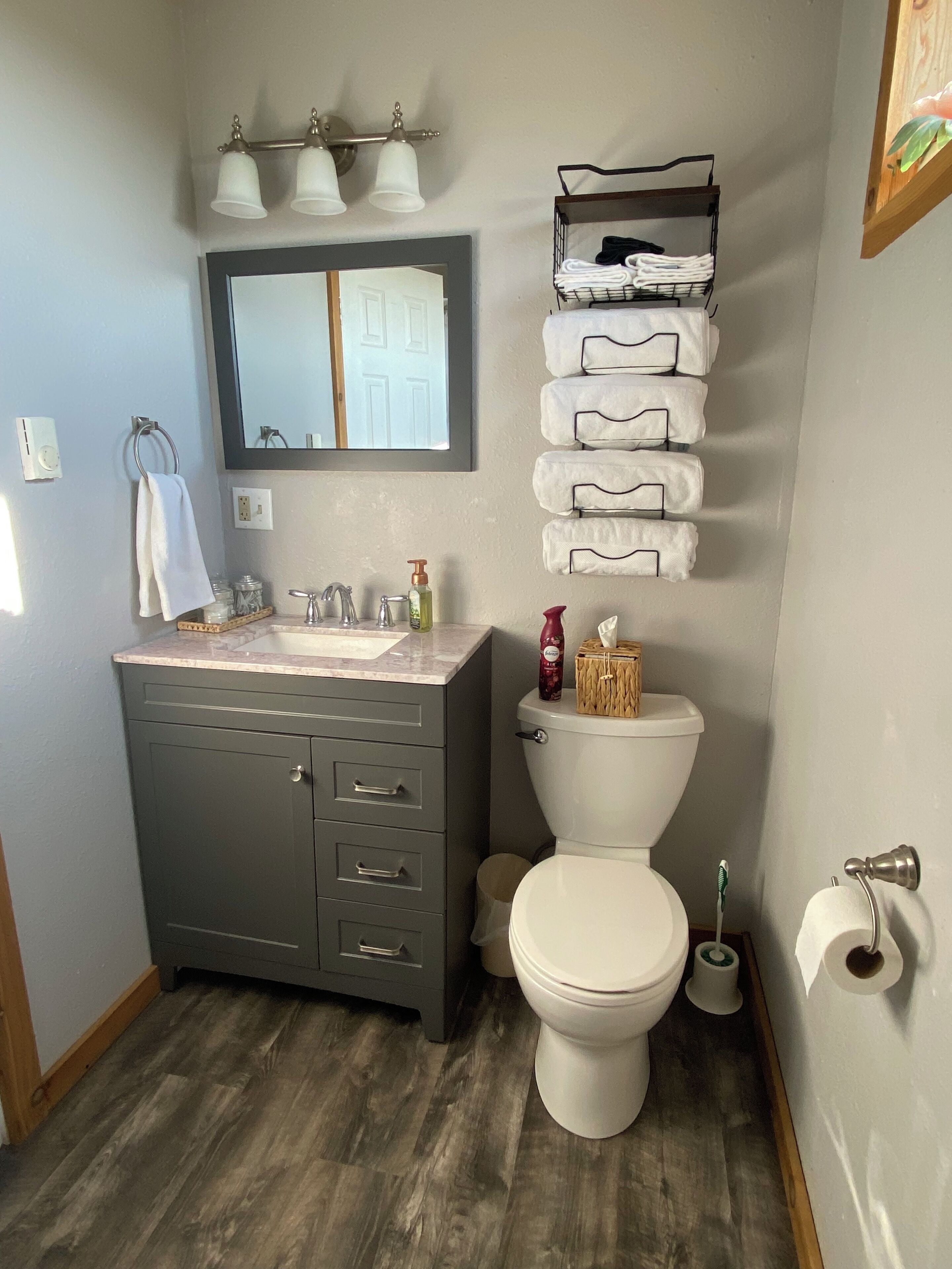 Secadora de cabello, toallas, jabón, shampoo 