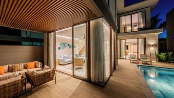 Deluxe Villa, 3 Bedrooms, Private Pool | Living area | Flat-screen TV, fireplace