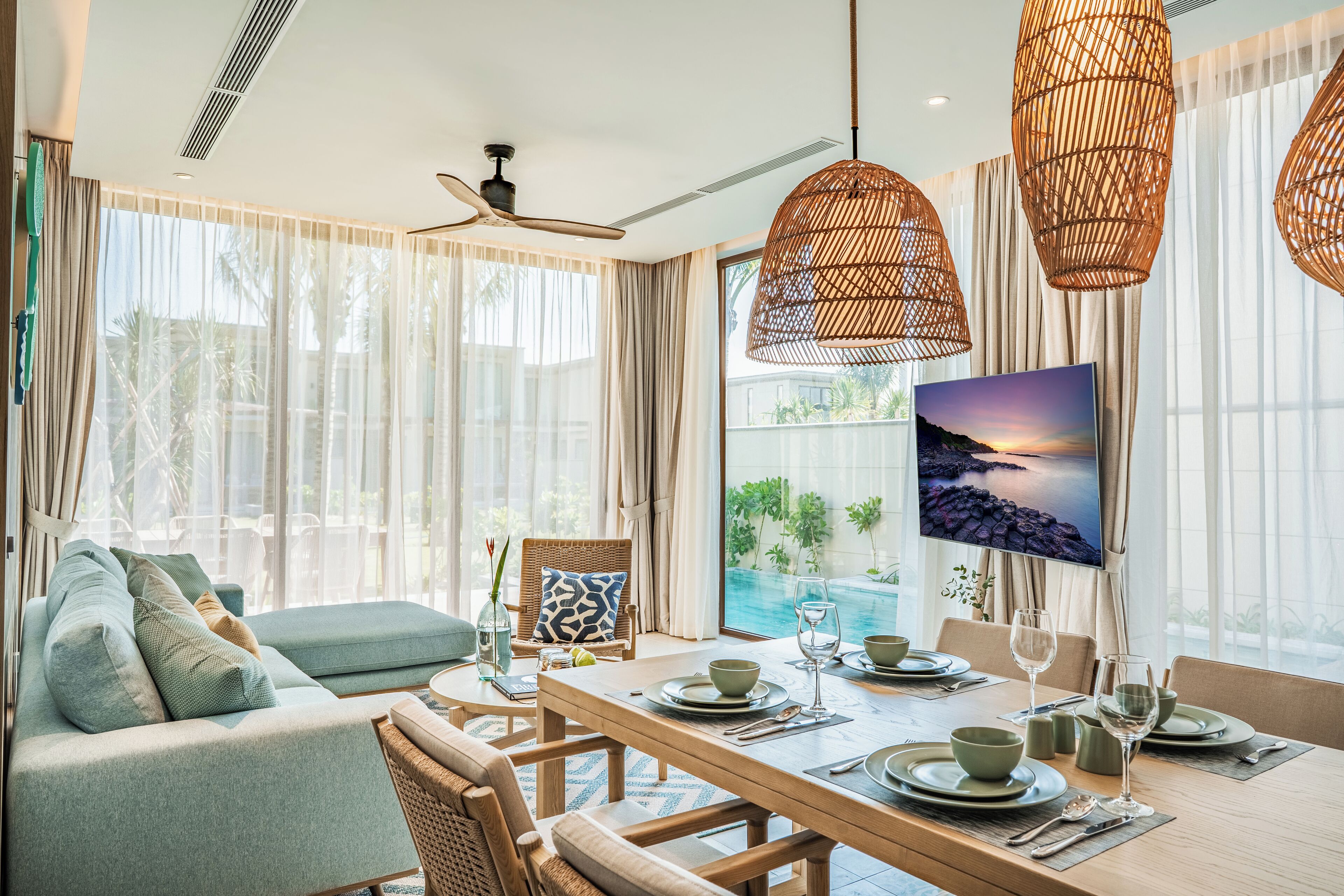 Villa, 3 chambres, piscine privée, vue jardin | Coin séjour