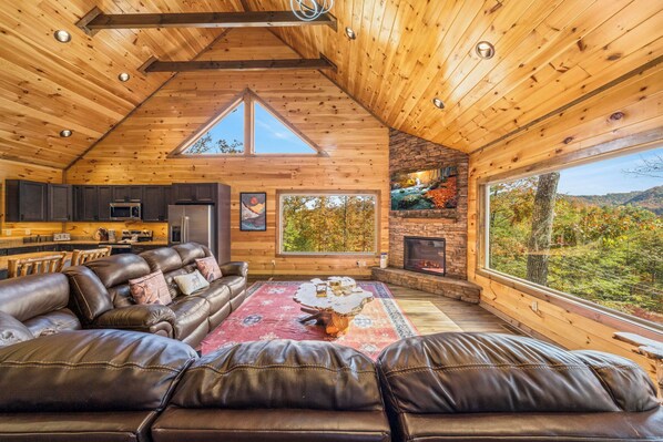 Smart TV, fireplace, video games - NEW! 5BR/6BA Cabin: Indoor Pool, Theater, Hot Tub, Outdoor Fireplace & Views! (Sevierville)
