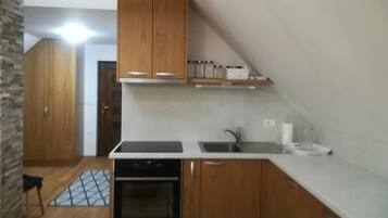 Fridge, stovetop, cookware/dishes/utensils