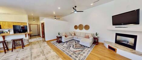 TV, fireplace, offices