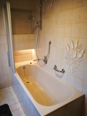 Shower, free toiletries, hair dryer, towels