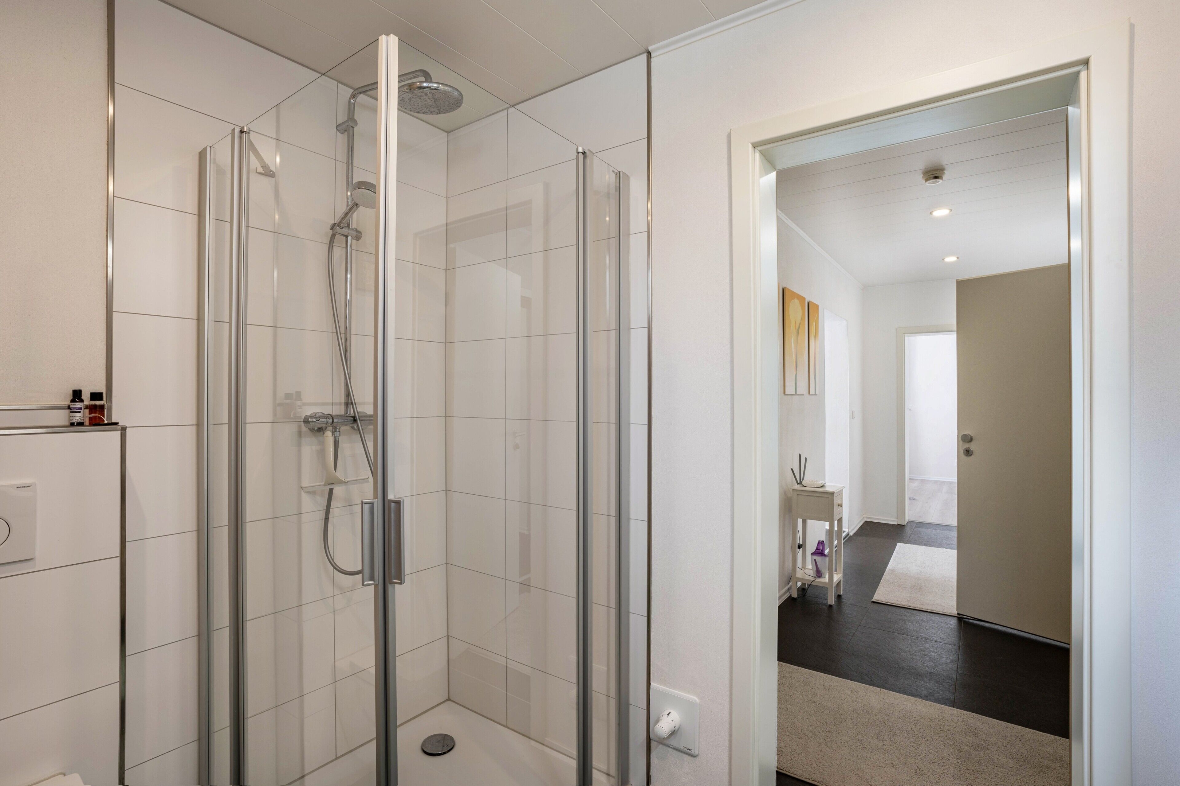 Dusche, kostenlose Toilettenartikel, Haartrockner, Handtücher
