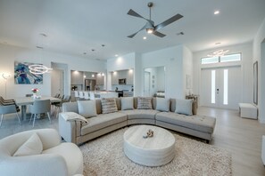Smart TV, fireplace, video games, DVD player