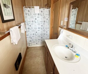 Shower, towels, toilet paper