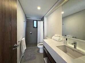 Shower, hair dryer, towels, soap - Sunny Retreat in Mexico City 1-Bdrm Apartment with Terrace, Safe and Connected  (Ciudad de México)