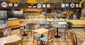 Enjoy a meal at this casual restaurant with a variety of seating options and a modern design.
