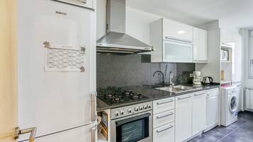 Frigorífico, microondas, horno y placa de cocina
