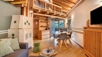 TV, lareira, DVD player