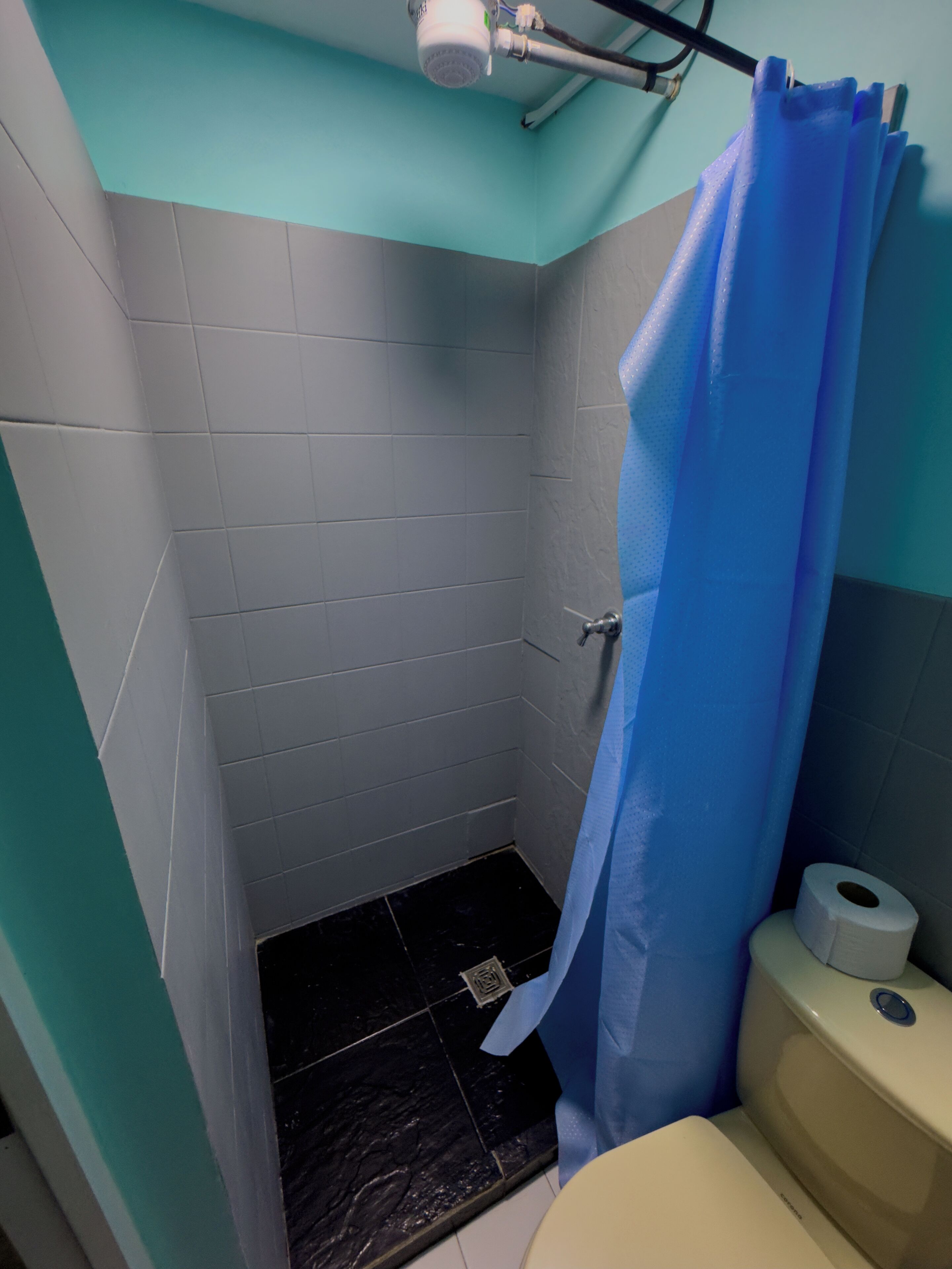 Hair dryer, towels, toilet paper