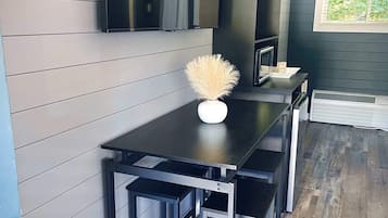 Fridge, microwave, coffee/tea maker