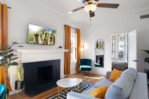 TV, fireplace, offices