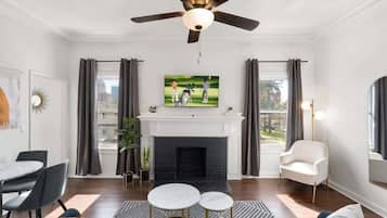 TV, fireplace, offices