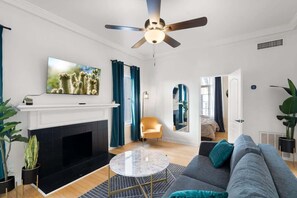 TV, fireplace, offices