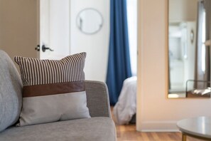 TV, fireplace, books