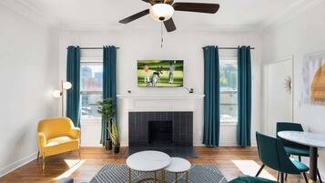TV, fireplace, offices