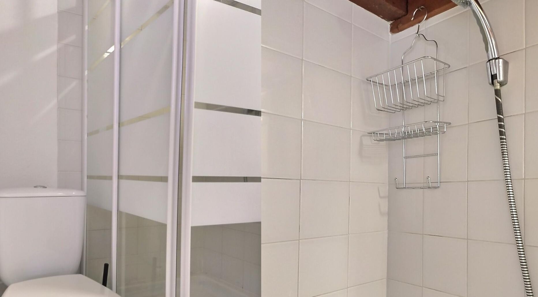 Regadera, secadora de cabello, toallas, papel de baño 