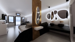 Suite with Heated Plunge Pool | 1 dormitorio, caja fuerte, escritorio y cortinas opacas