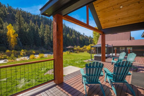 Luxury Riverfront Retreat | Private Hot Tub | Media Room | Mountain Views