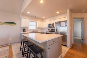 Fridge, microwave, oven, stovetop - Tapped Out - KDH MP 8, Ocean View, 180 Yds to Beach, Pool, Hot Tub, Pets OK, Flex Stays (Kill Devil Hills)