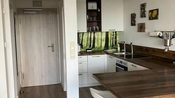 Apartment | Eigene Küche | Kühlschrank, Herdplatte, Wasserkocher, Toaster