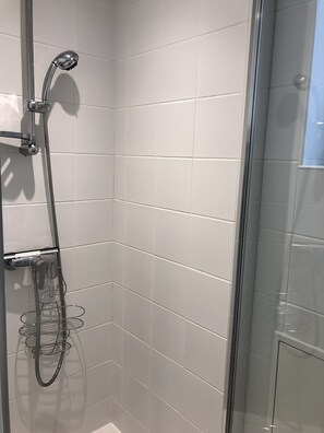 Ducha, secador de pelo, jabón y papel higiénico