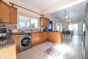 Fridge, microwave, oven, coffee/tea maker