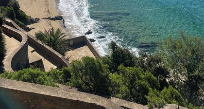 Gigaro, plage à pied, vue mer, piscine