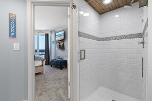 Shower, hair dryer, towels - Remodeled Oceanfront Condo - Balcony, Beach, Pool (New Smyrna Beach)