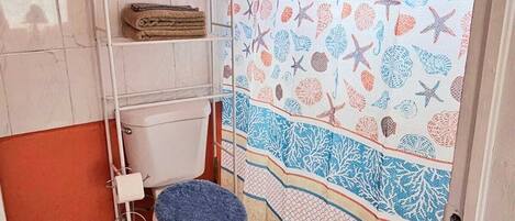 Séchoir à cheveux, serviettes fournies, papier de toilette