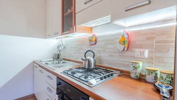 Fridge, oven, stovetop, coffee/tea maker