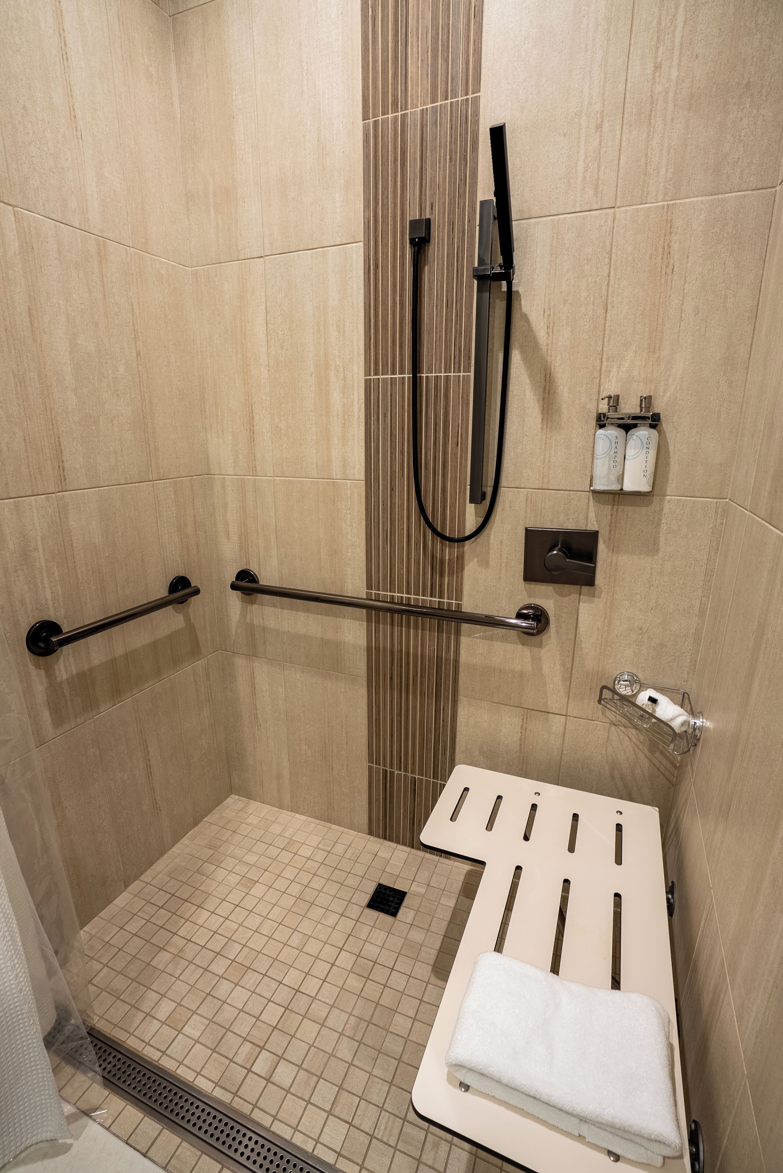 Standard Room, 2 Queen Beds, Mobility Accessible | Bathroom | Shower, rainfall showerhead, designer toiletries, hair dryer